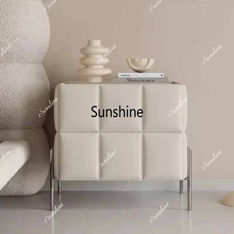 Italian minimalist bedside table modern cream style smart bedside tableT*