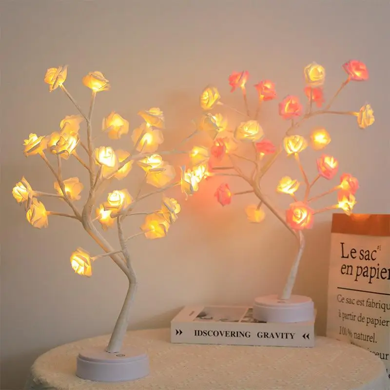 Led Artificial Rose Night Light Valentine Day Tabletop Bonsai Tree Lights For Home Wedding Bedroom Tabletop Decoration