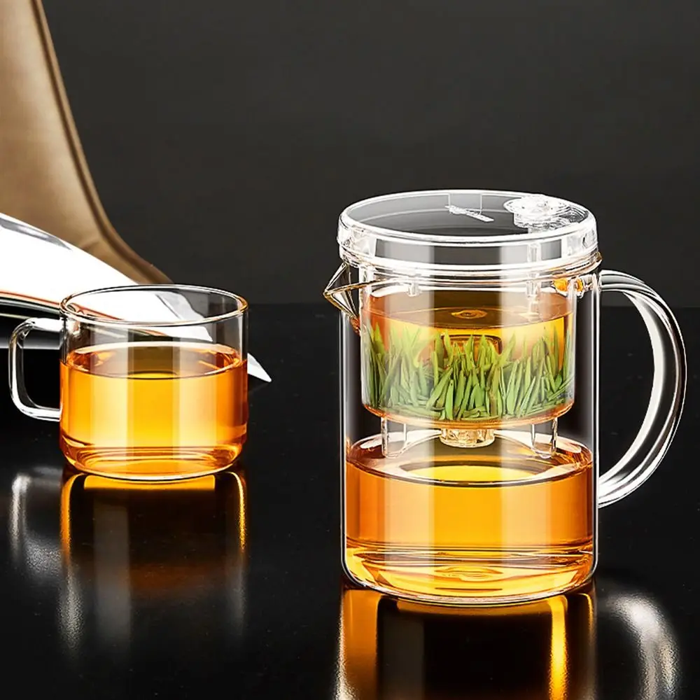 

Heat-resistant Glass Teapot with Filter Separation Glass Filter Fair Cup with Handle Short Spout Clear Tea Pitcher Teaware