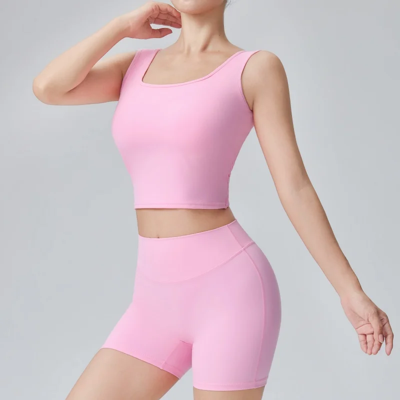 Nude Sleeveless Yogasuit Integrated Fixed Chest Pad Vest High Elastic Butt Lifting Shorts Fitness Pilates Running Sportswear