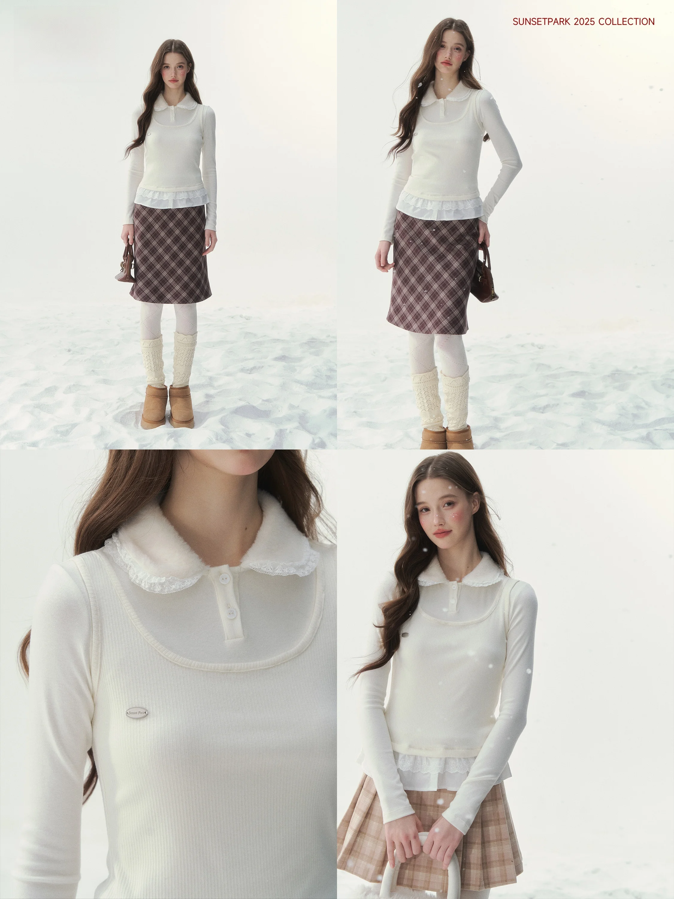 SunsetPark Cloud Soft Doll Collar Knitted Long Sleeve Inner Wear Fake Two-Piece Girl Style Cotton Blend Polyester Nylon Spandex
