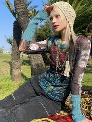 Print Y2k Accessoires Crop Top Vrouwen Kleding Lange Mouwen Grafische T-shirt O-hals Gothic Esthetische Tshirt Trui Ropa De Mujer