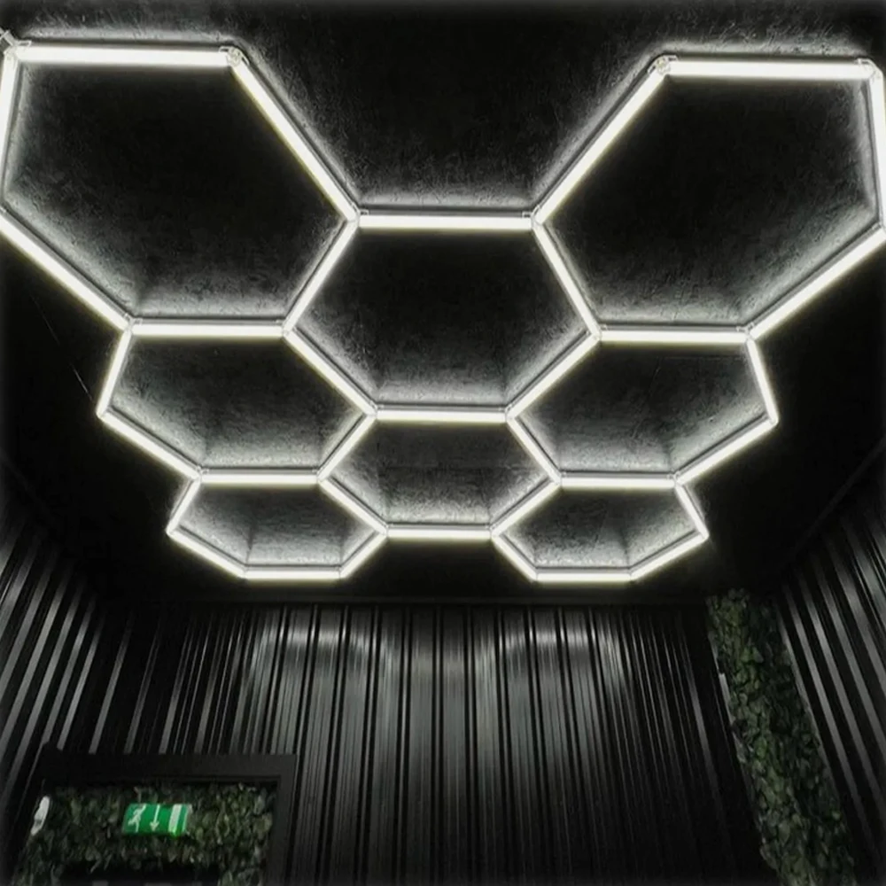 Hexagon LED Lighting Honeycomb Hex Lights for Garage Workshop Lighting Car Detail for Car Wash Beauty Station Office Decoration