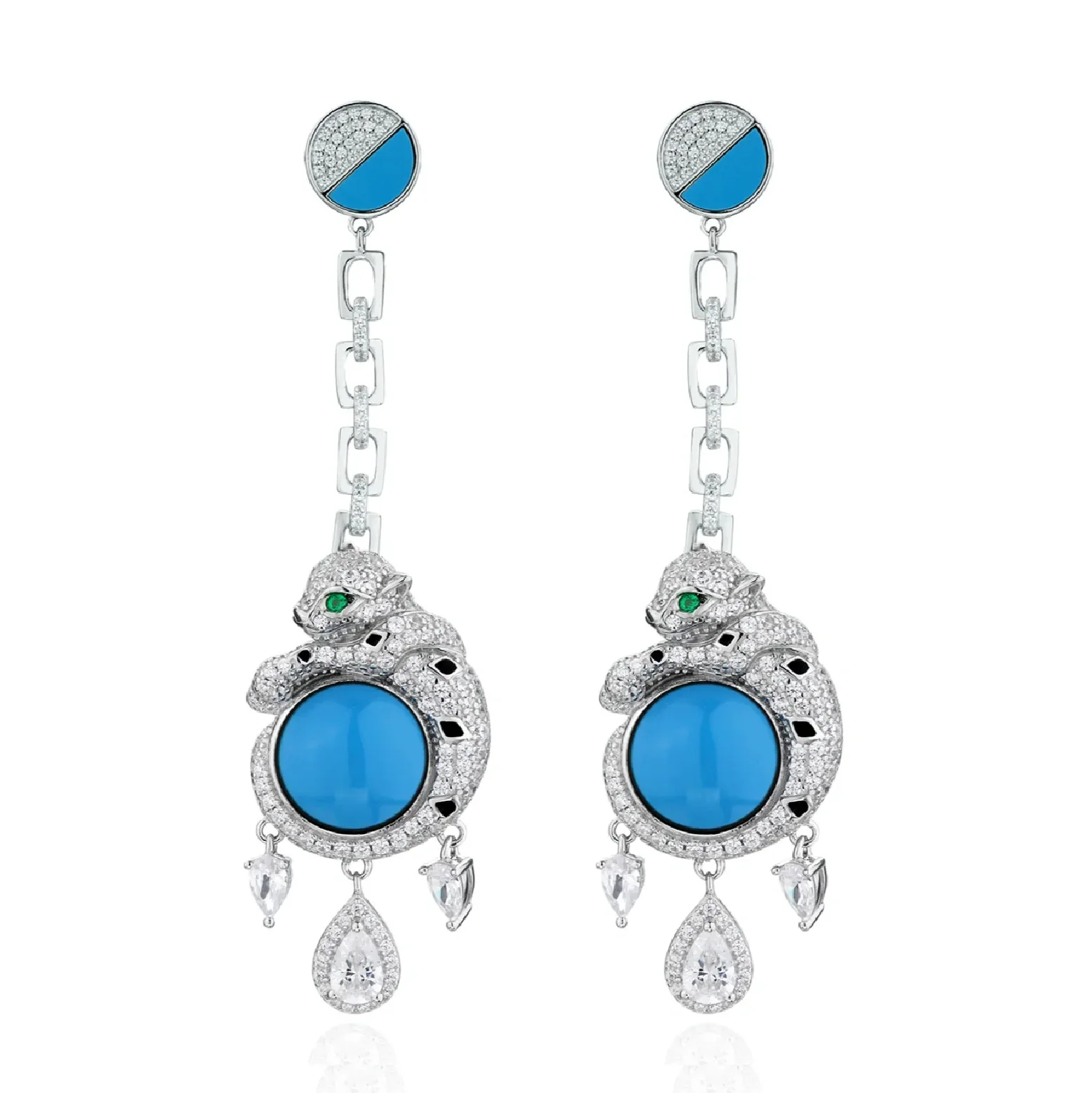 

ZOCA Pure 925 Sterling Silver Earrings For Women High Carbon Diamond Blue Cute Leopard Cheetah Blue Bohemian Eardrops Jewelry