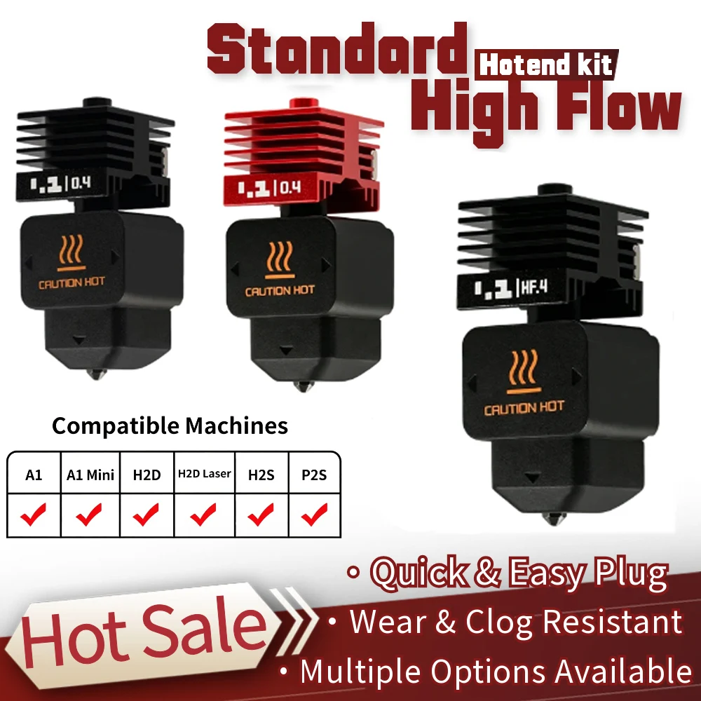 

New High Quality P2S H2D H2S H2C Hotend Kit with 0.2/0.4/0.6/0.8mm Hardened steel Nozzle Replace Hotend Kit For Bambu A1/A1mini