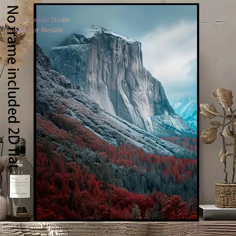 2D Flat, [2D Flat] 1pc Decorative Canvas Painting, Natural Scenery of Majestic Mountain Peaks and Red Leaf Forest, Unframed C