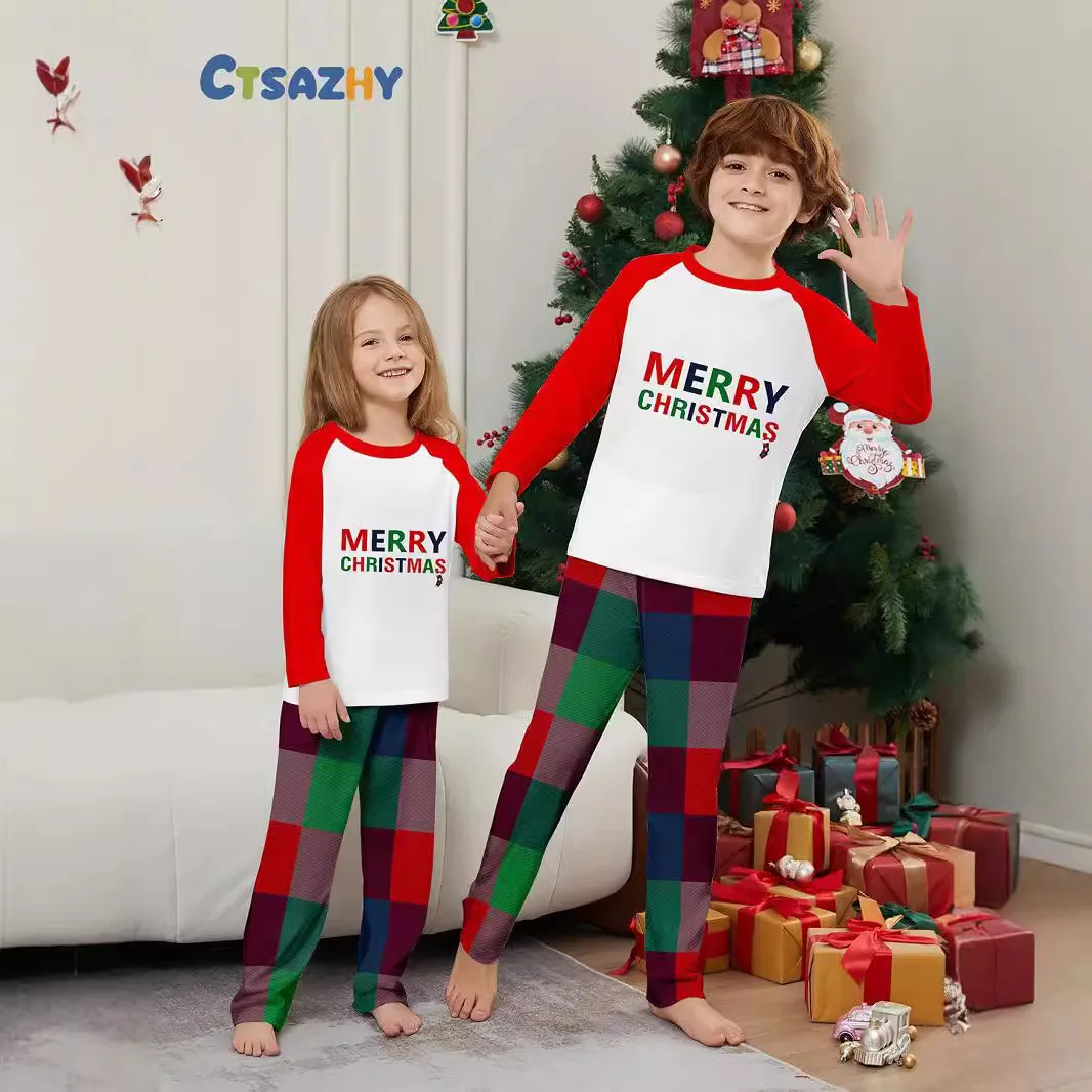 Christmas family matching clothing:2-piece pajamas for couples and children,Christmas parent-child casual loose pajamas