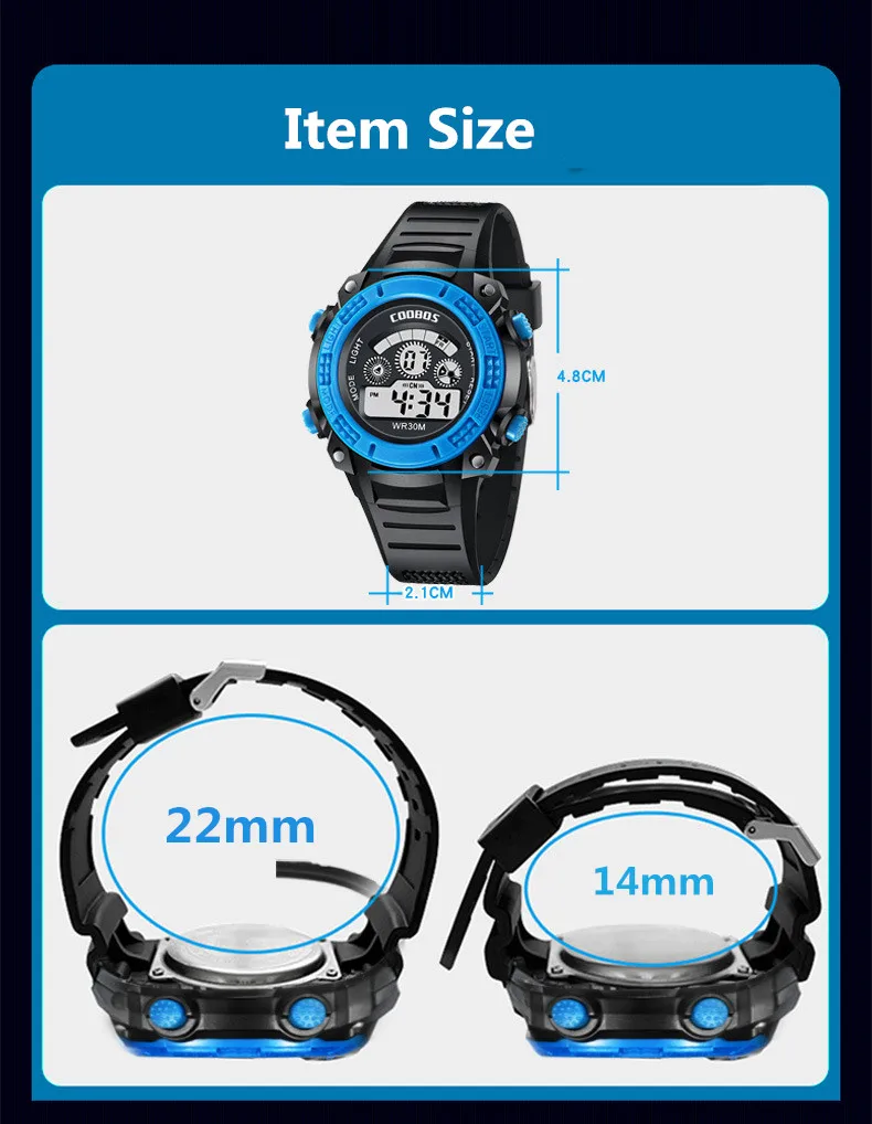 Jam Tangan Digital สำหรับเด็กนาฬิกาข้อมืออิเล็กทรอนิกส์แอลอีดีแนวสปอร์ตกันน้ำนาฬิกาแฟชั่นปลุกปฏิทินเรืองแสงนาฬิกาเด็ก