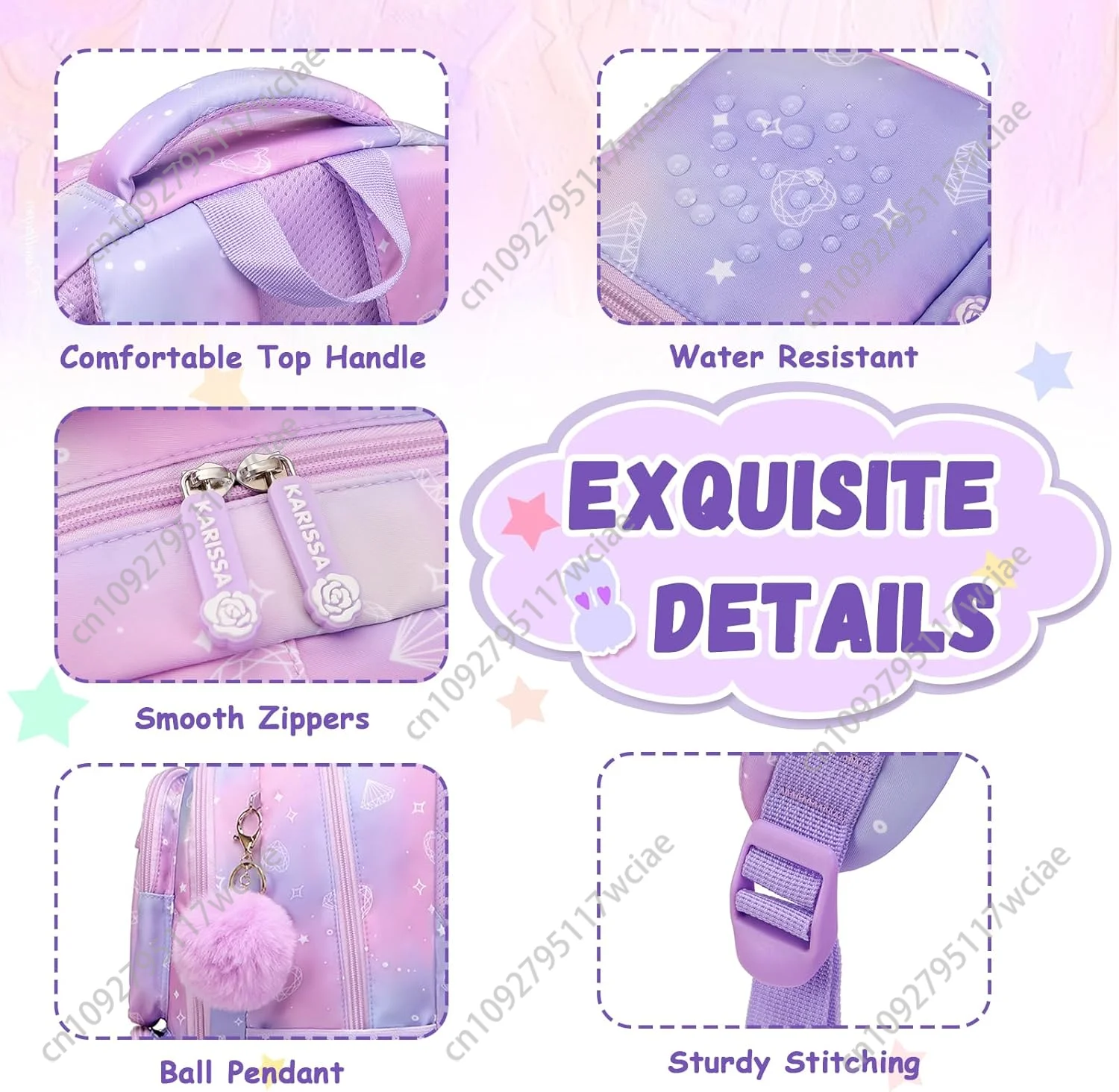 Kids Backpack for Girls - Middle School & Elementary School - Kawaii Ita Backpack - Purple