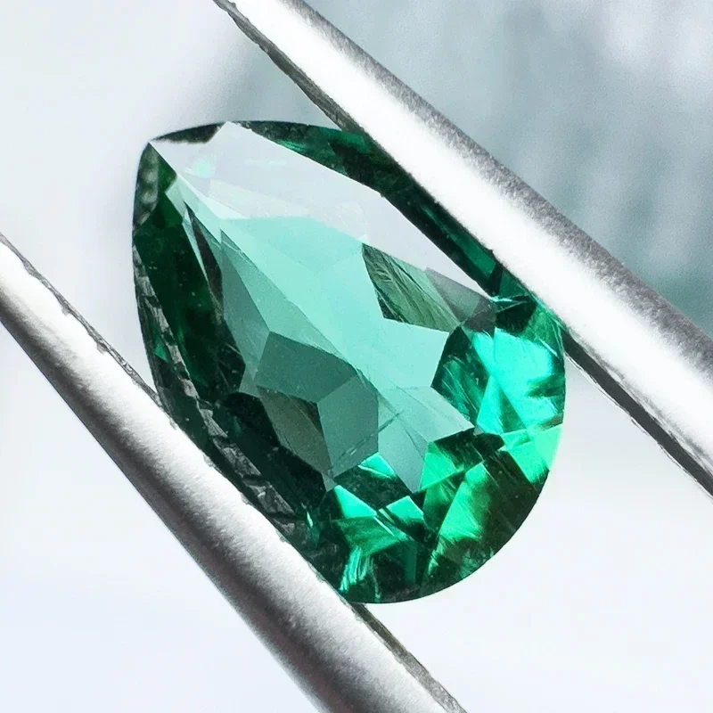 Lab Grown Zambian Emerald Pear Shape Hydrothermal Hand Cutting Cut with Cracks Inclusions Inside Selectable AGL Certificate