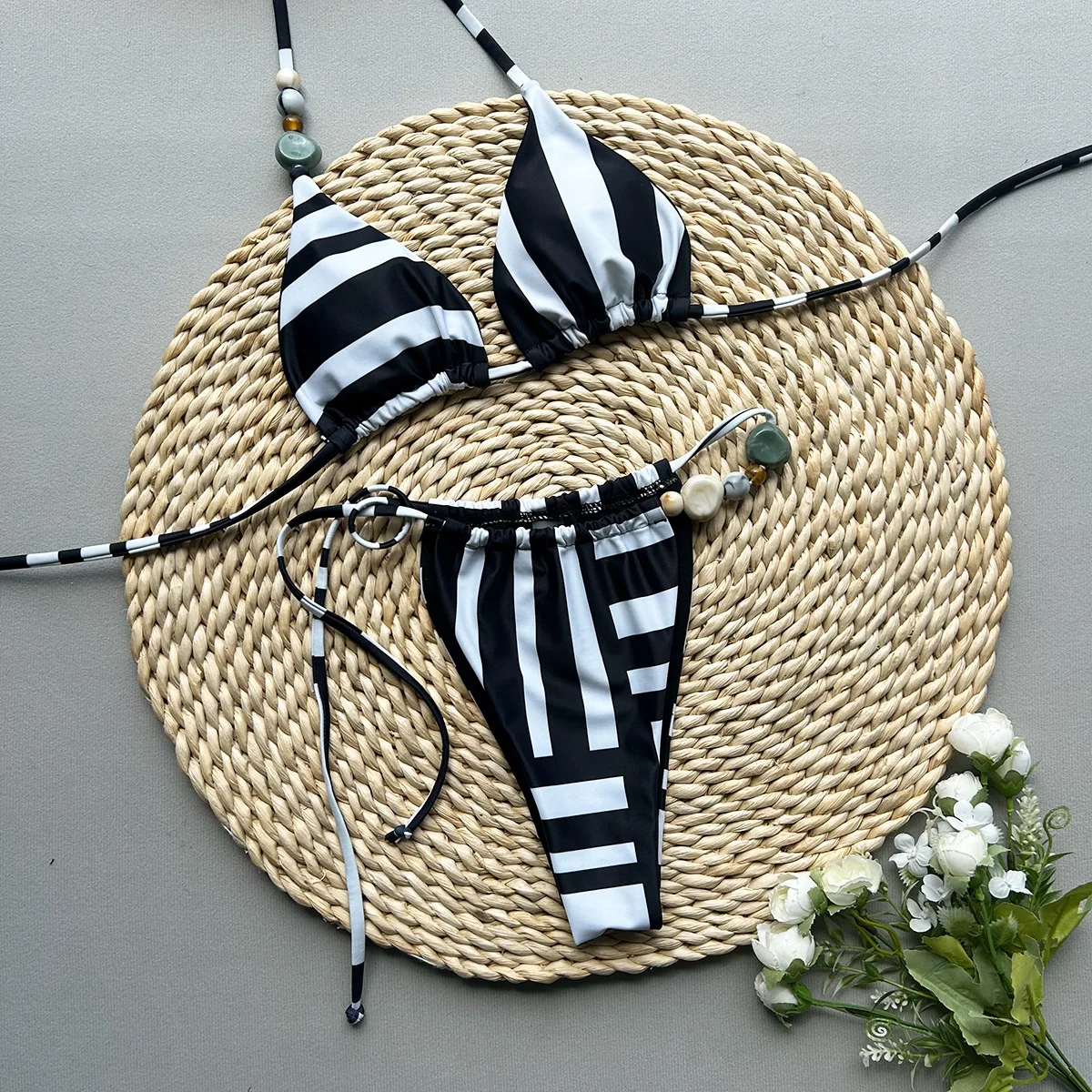 

Sexy Black Stripes Patchwork Bikini Set Brazilian Swimsuit Suit Summer 2025 New Women's Swimwear Bathing Suit Biquini