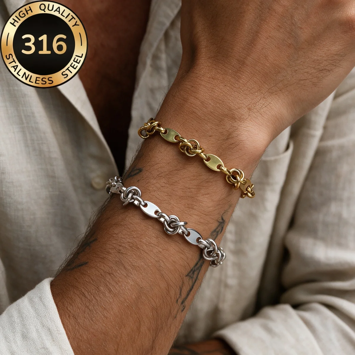 Punk-Stil Herrenarmbänder Wasserdicht Edelstahl 5,5MM Breite Dicke Gliederkette Armreif für Paare Damen Trendschmuck