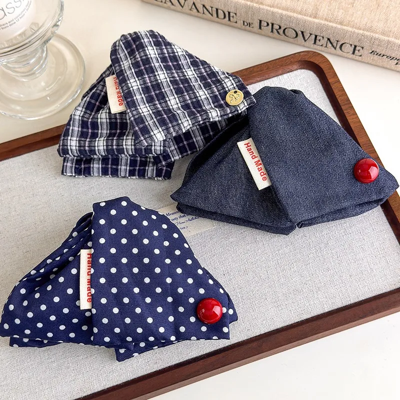 Fashion British Academy Style Cowboy Button Label Hair Clip Red Blue Checkered Polka Dot Hair Clip Hairdo Shark Clip