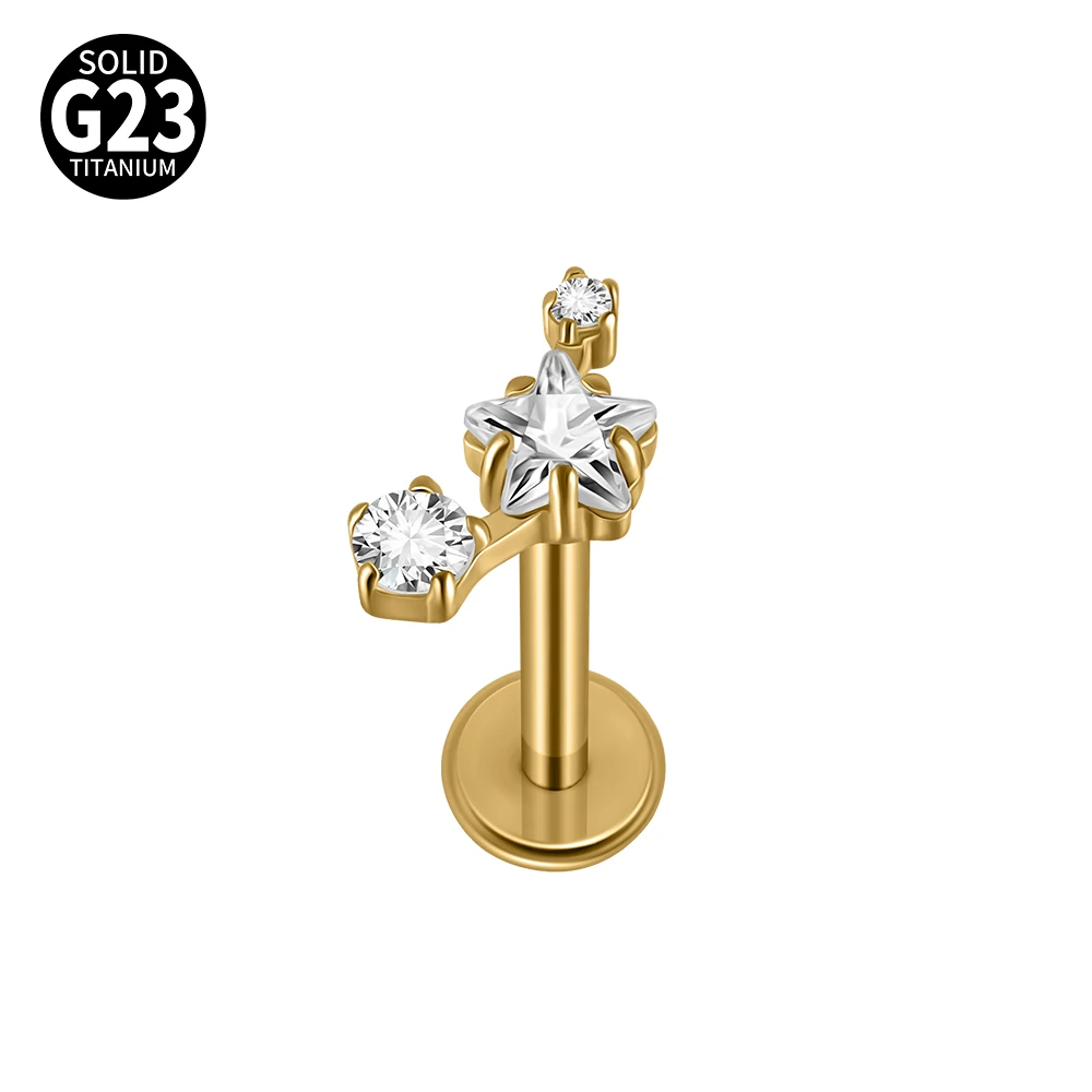 16G Cz Crown Pure Titanium Lip Studs