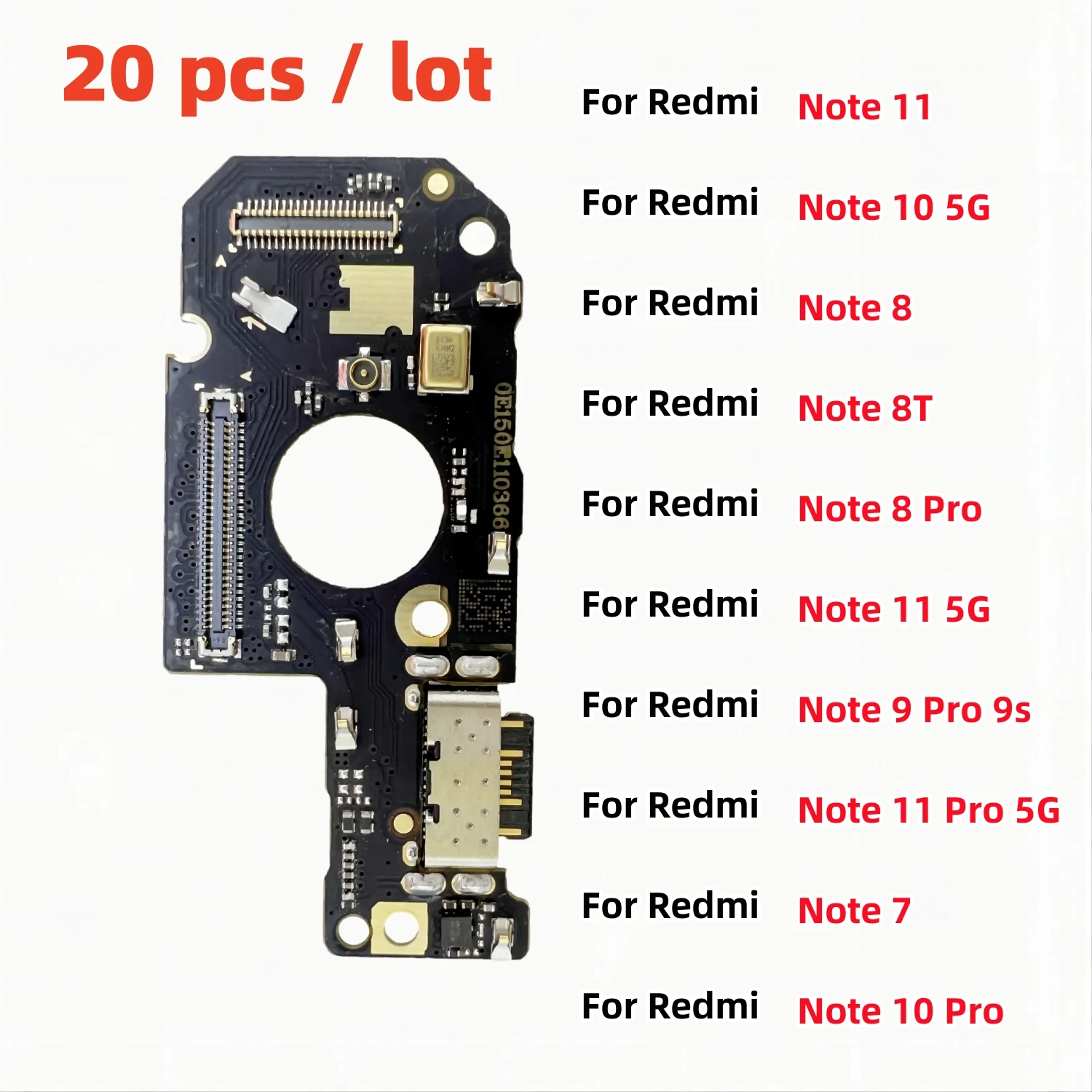 

20 Pcs/Lot USB Charger Dock Connector Board Charging Port Flex Cable For Redmi Note 11 11e 7 8 8T 9S 9 10 10s 11 12 Pro 4G 12 5G