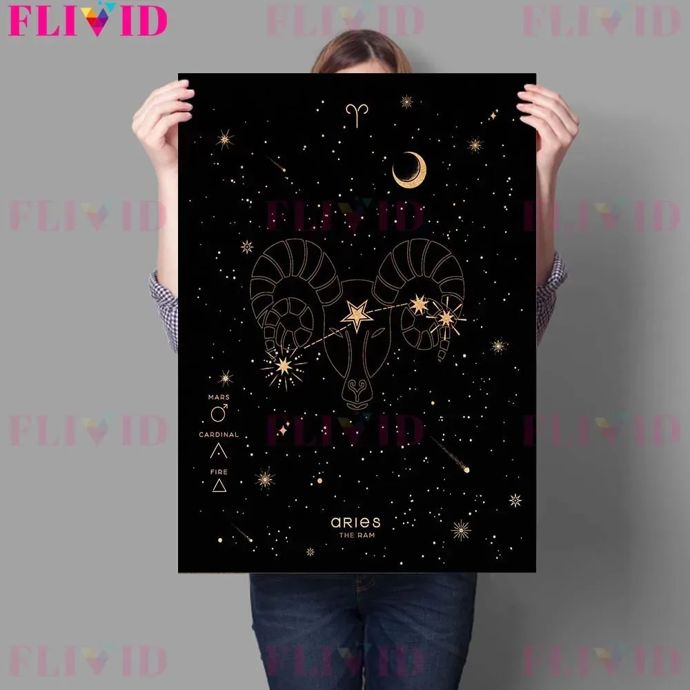 Taurus,Pisces,Cancer,Scorpio Zodiac Wall Art Canvas Painting Astrology Horoscope Signs Celestial Artwork Poster Print Decoration