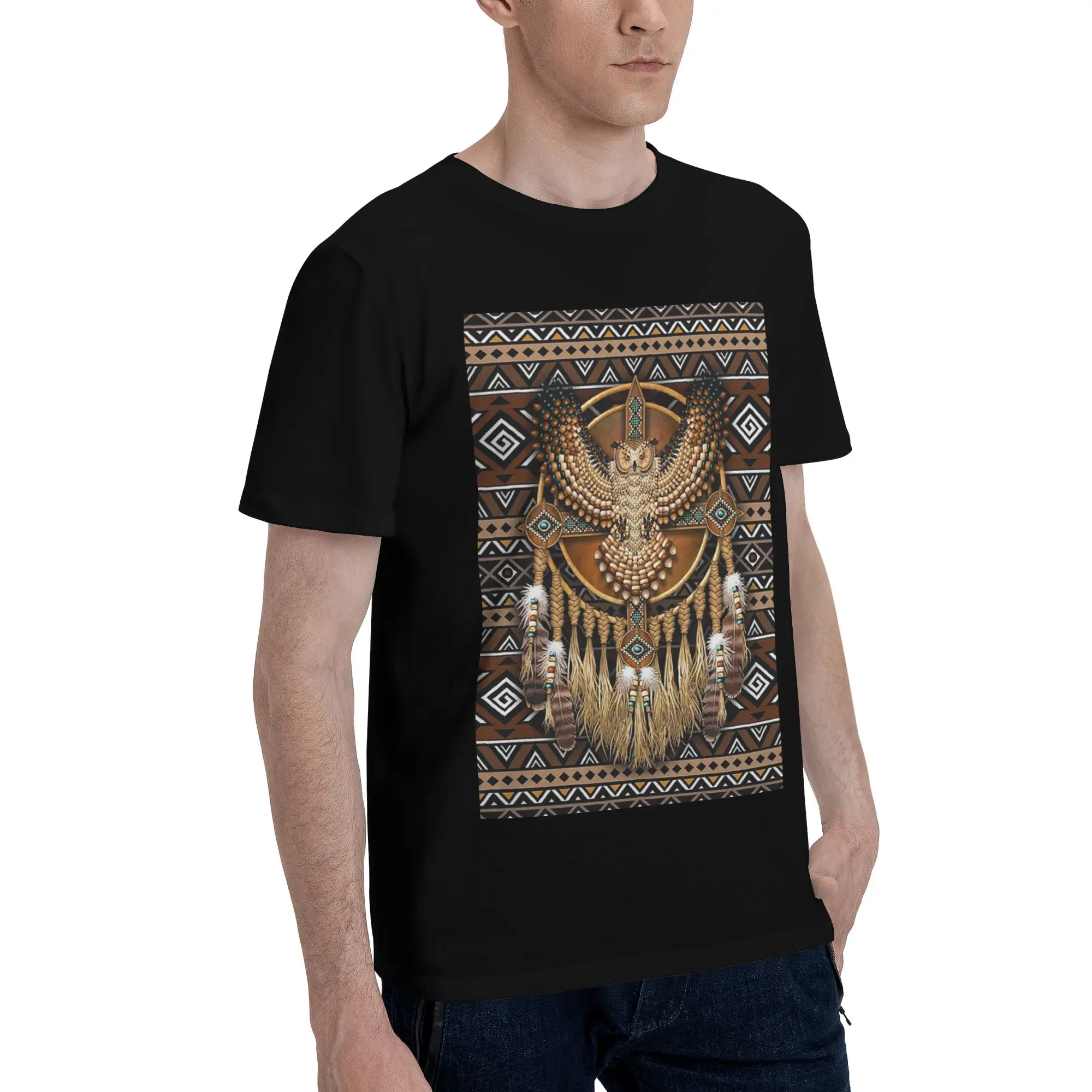 

Native American Owl Tribal Men T-Shirt Oversized T Shirts Men's O-Neck Cotton Tees Short Summer Male