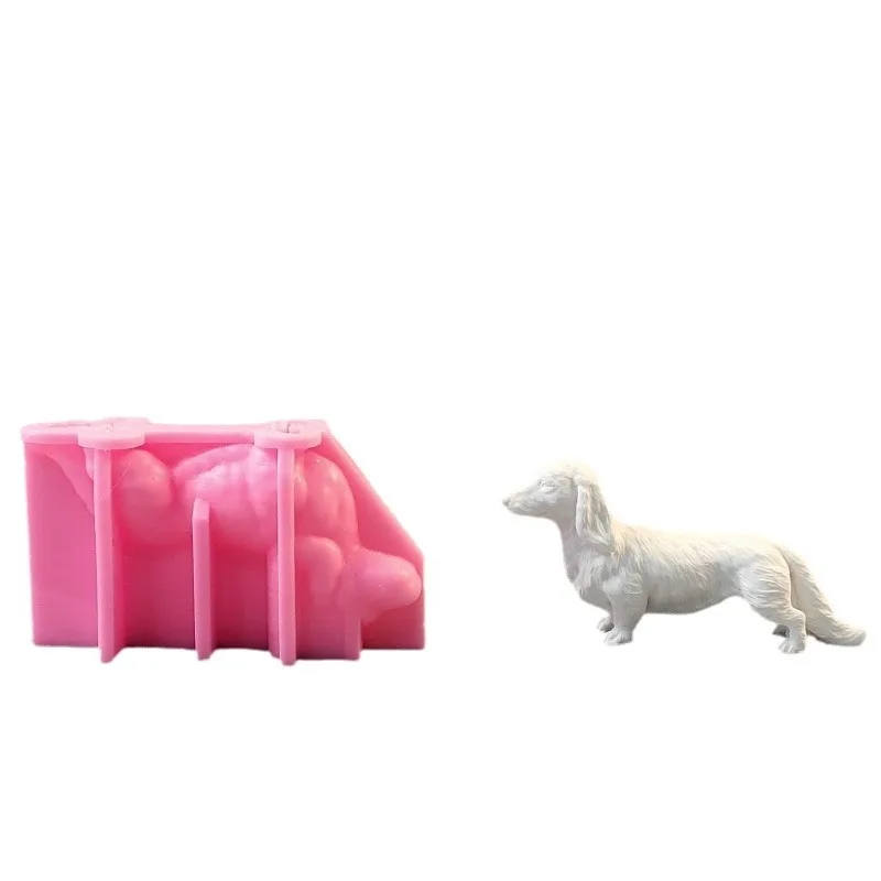 Fluffy Sausage Dog Candle Silicone Molds Home Decoration Wax Candle Mould Puppy Aromatherapy Concrete Cement Gypsum Plaster Mold