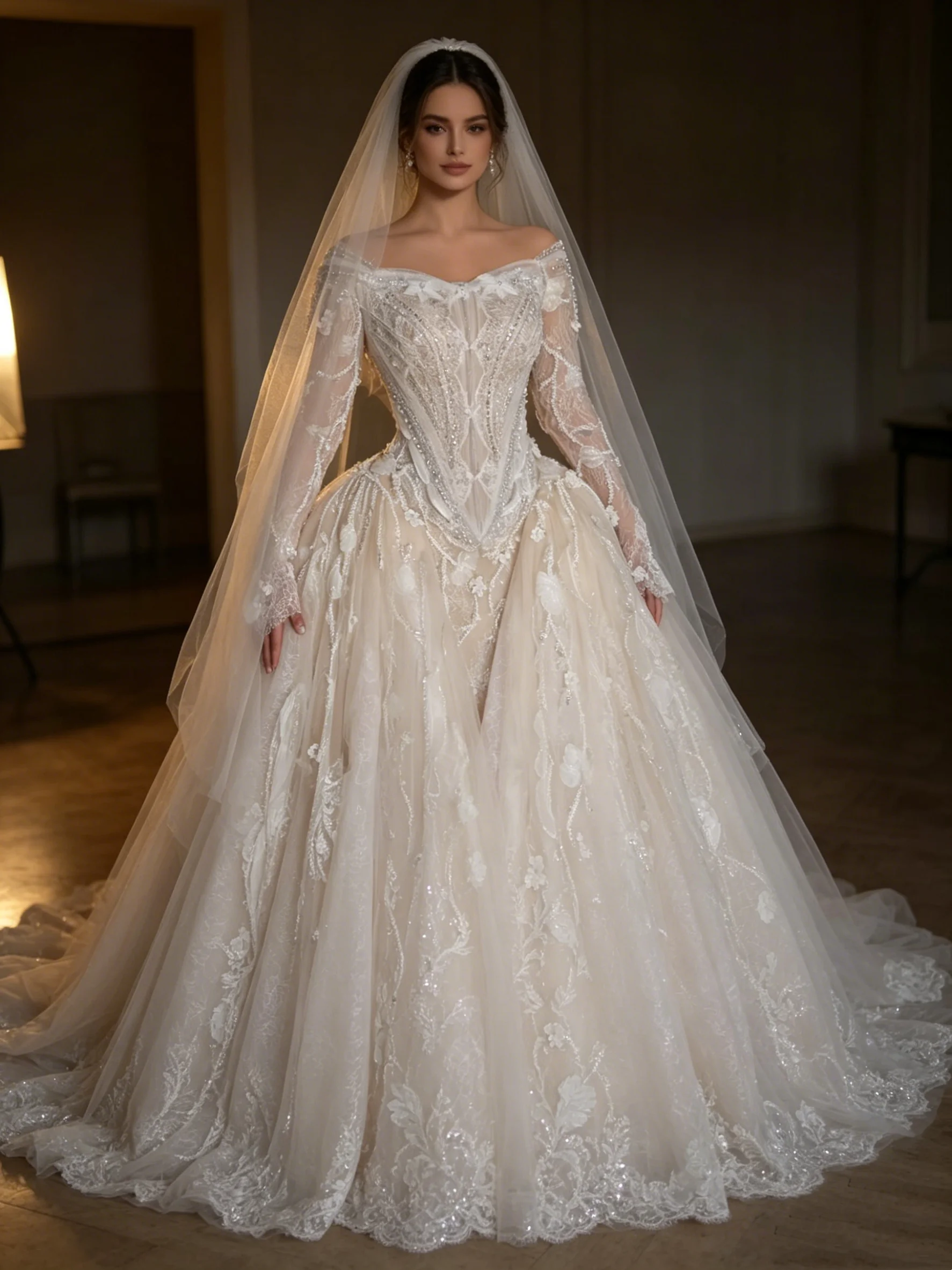 off the shoulder mermaid wedding dress with detachable train Unique Off the Shoulder Sparkly Mermaid Wedding Dress with Detachable Train QW2670 US12 / White