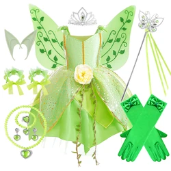 Ragazze Cosplay Flower Fairy Dress Up Princess Kids Costume Green Fancy Dresses Wings Tinkerbell Carnival Halloween Party