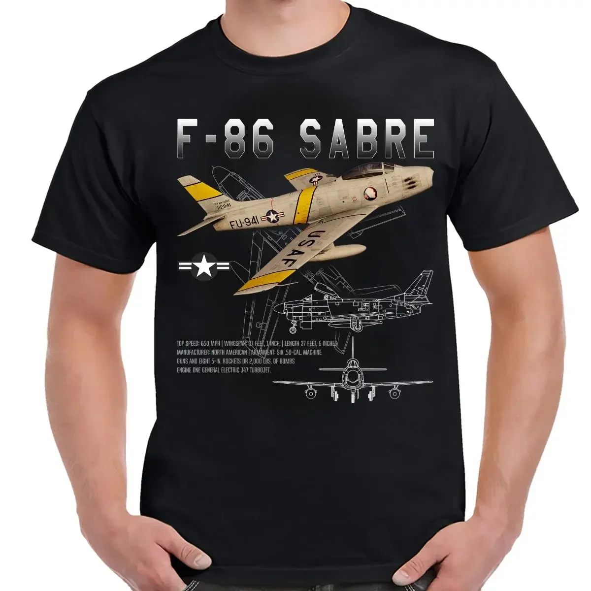 North American F-86 Sabre Schematic Men T-Shirt Short Sleeve Casual Cotton O-Neck Summer Shirt Size S-3XL