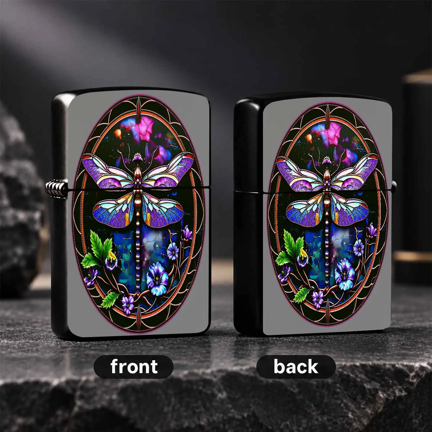 Stained Glass Dragonfly Floral Pattern Lighter, Artistic Round Decorative Portable Igniter, Exquisite Vivid Colorful Craft, Ideal For Outdoor Camping, Candle Lighting, Incense Use, Daily Personal Use And Gifting For Var A Humorous And Inter
