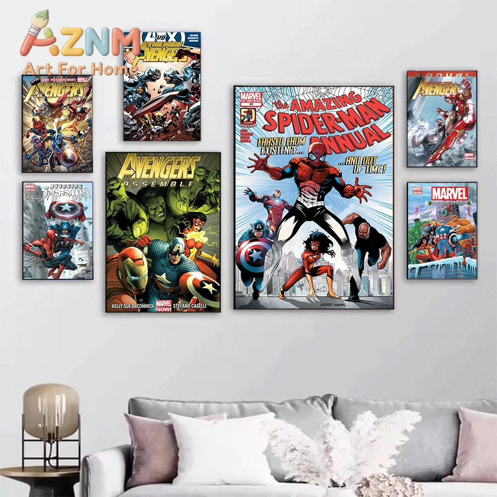 Marvel Avengers Infinity War Comic Canvas Print, Superhero Comic Cover Graphic Art Poster, Frameless Canvas Wall Picture for M