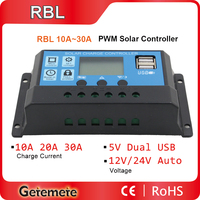 GTMT PWM 10-30A  Solar Charge and Discharge Controller 12V 24V Auto LCD Display Solar Regulator with 5V Dual USB For Home