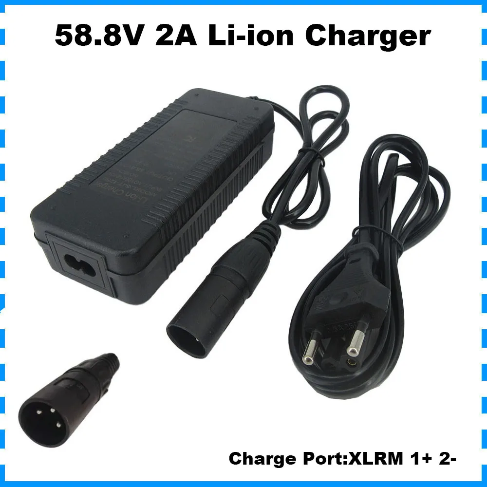 14S 58.8V 2A Li-ion Charger For 52V 51.8V Lithium 18650 10AH 15AH 20AH Battery Charger XLRM 1+ 2- GX16 DC