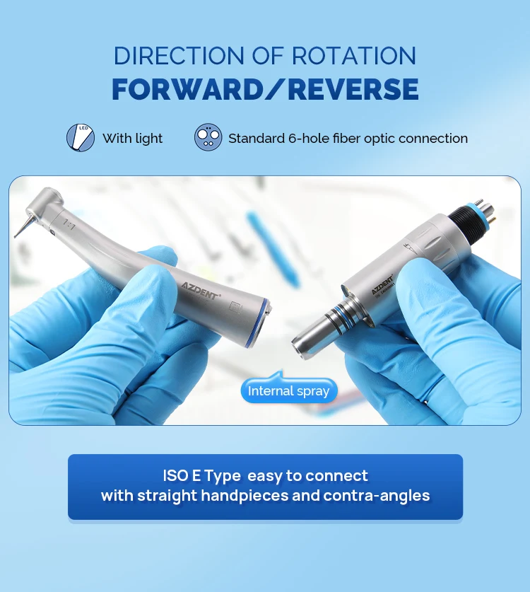 AZDENT Dental 1:1 LED Glasfaser-Luftmotor, Mini, 6 Löcher, Innenkanal, niedrige Geschwindigkeit, Handstück, Zahnmedizin-Werkzeuge – Detail 3