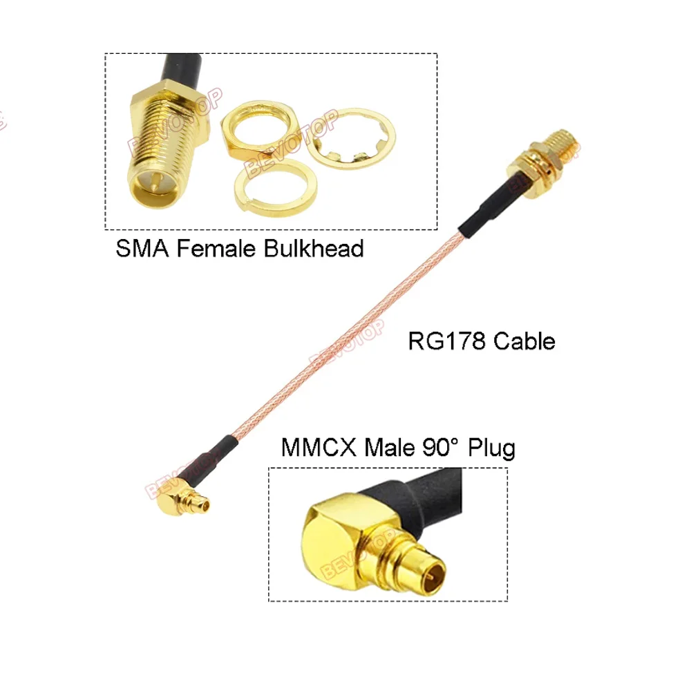 Câble SMA vers MMCX 10 pièces/uno RP-SMA / SMA femelle vers MMCX mâle droit 180 °/angle droit 90 ° prise RGsacrifice Pigtail RF cavalier coaxial