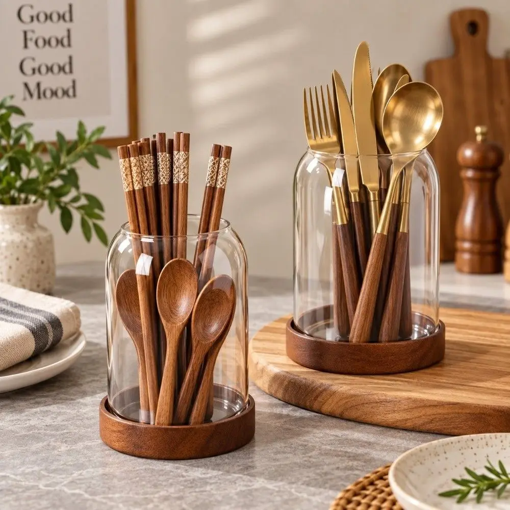 Artistic Artistic Vintage Storage Jar Reusable Elegant Tableware Jar Wooden Base Retro Dessert Picks Holder Kitchen Organization - Aliexpress Deal