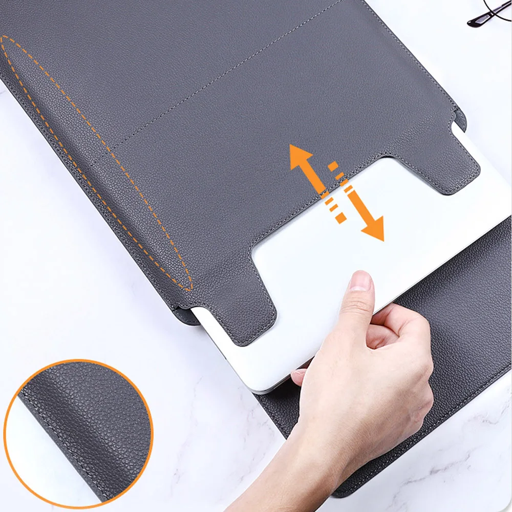 Solid Brief PU Leather Laptop Bag for Macbook Samsung HP Xiaomi Laptop Sleeve 12 13 13.3 14 15 6 Inch with Stand Function Bag