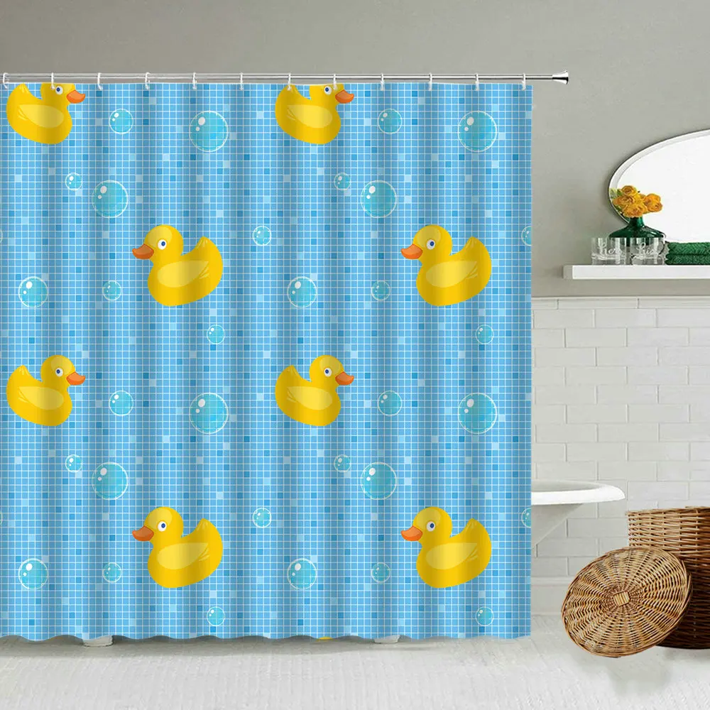 Little yellow duck cute animal shower curtain cartoon children\'s toy boy girl bathroom waterproof screen send hook