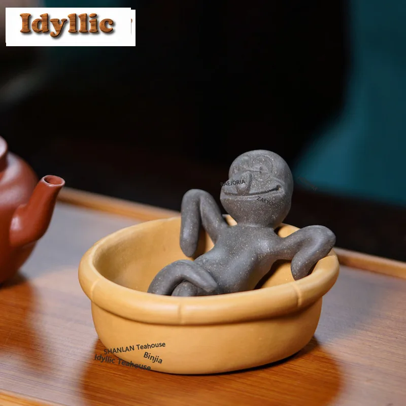 HOYIHM Yixing Zisha Cute Bathtub Tea Pet Creative Flowerpot Landscaping Tea Figurine Play Toys Tea Statue Ornaments Supplies Tea