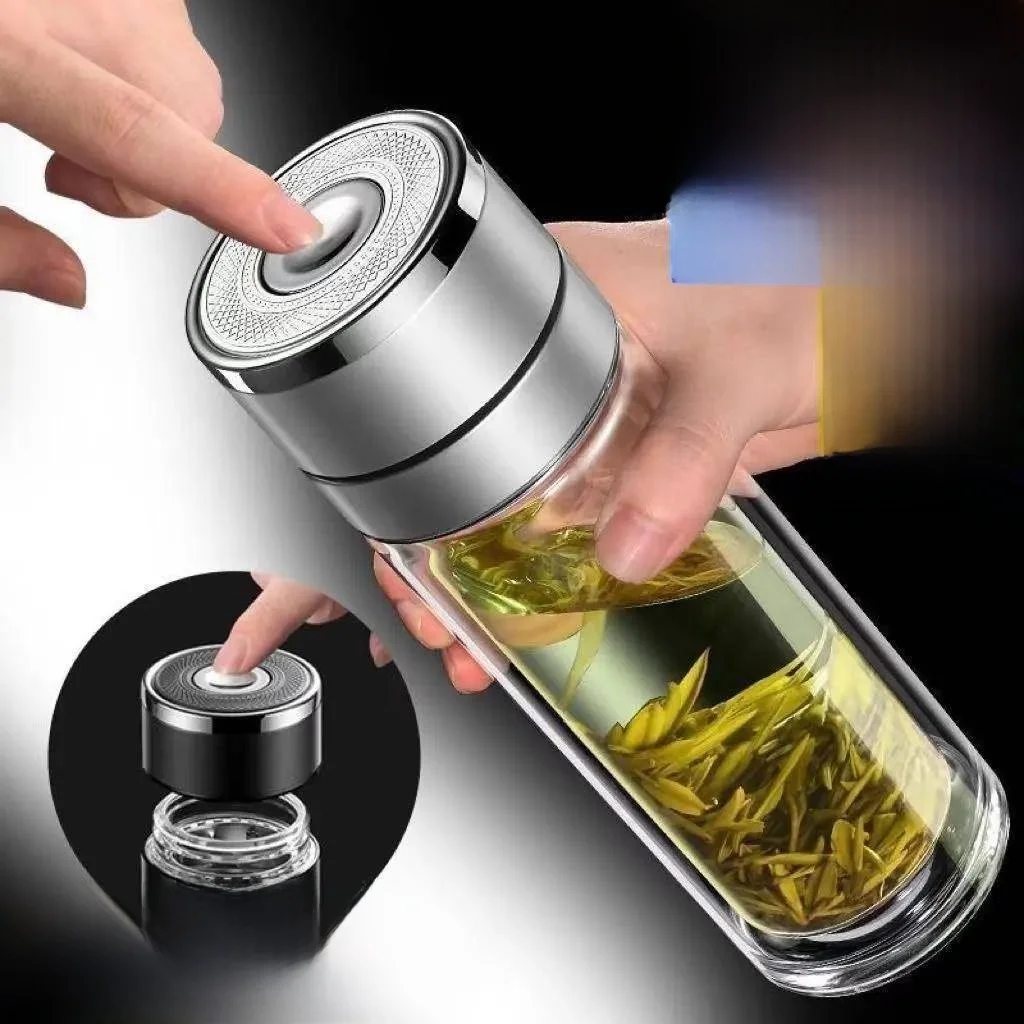 

Anti-Break Glass Cup for Car One Touch Lid Tea Water Separation Men's Special Beverage Cup Durable Insulated Cover Antibacterial