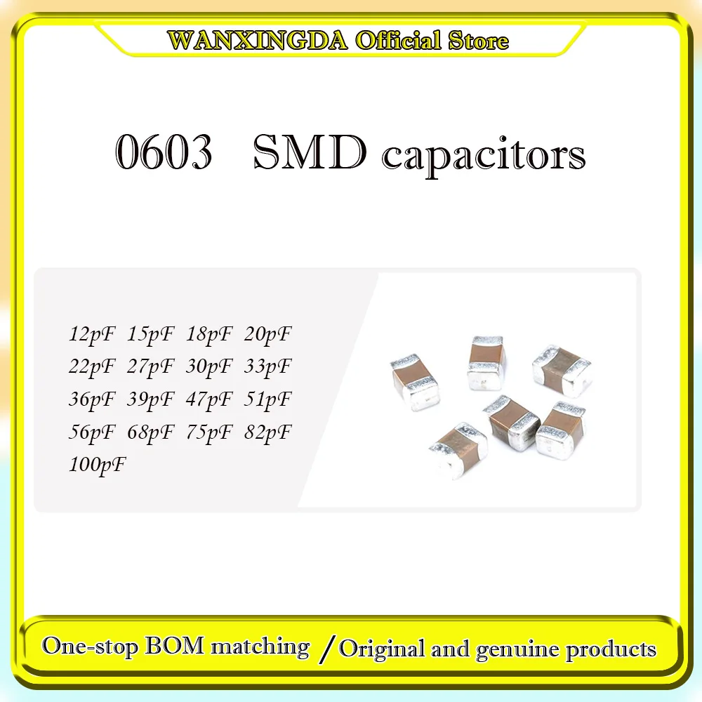 

0603 SMD capacitance 100Pcs/4000Pcs 12pF 15pF 18pF 20pF 22pF 27pF 30pF 33pF 36pF 39pF 47pF 51pF 56pF 68pF 75pF 82pF 100pF