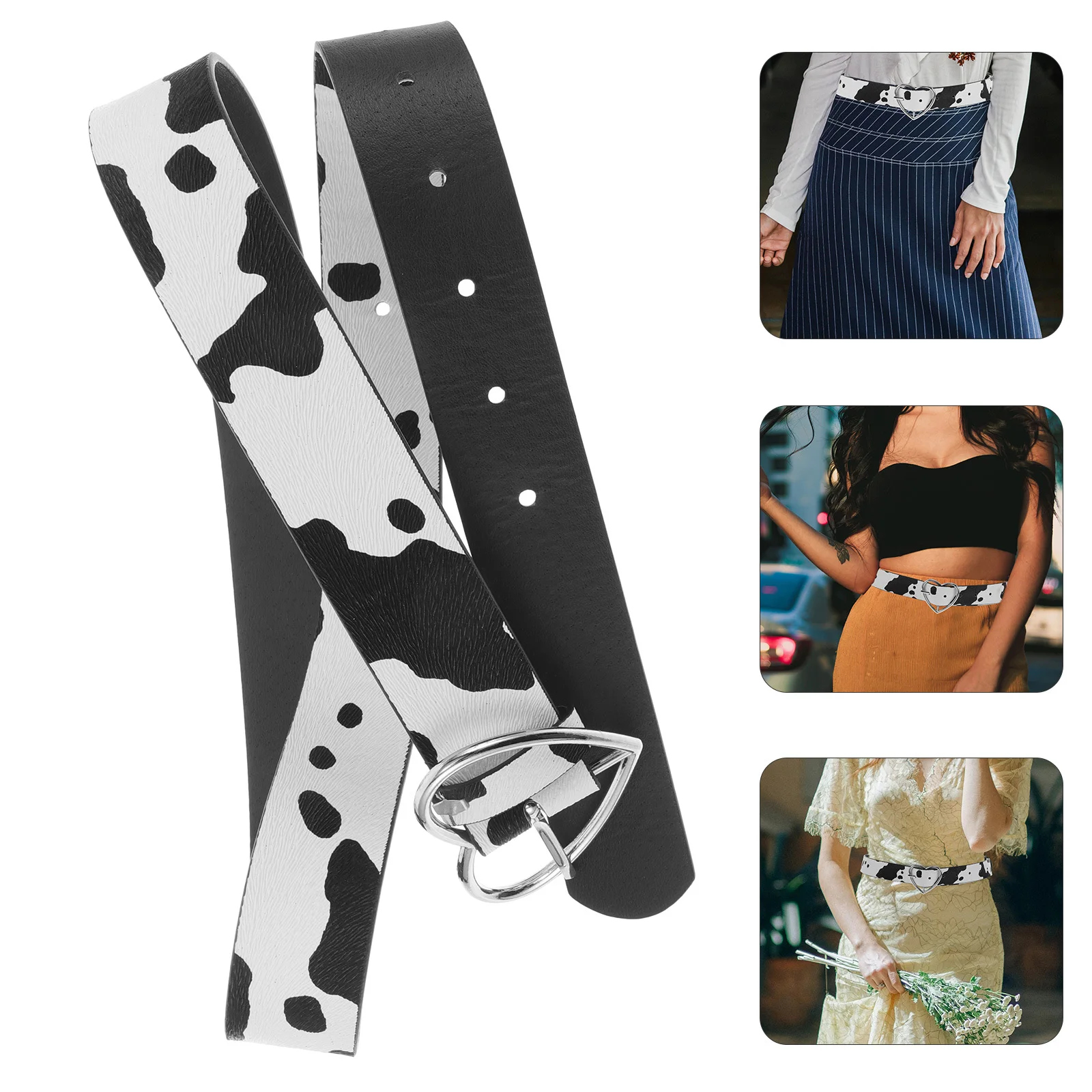 

Cow Prints Belt Heart Buckle Trendy Youthful Design Soft Comfortable Durable Versatile Use for Various Occasions