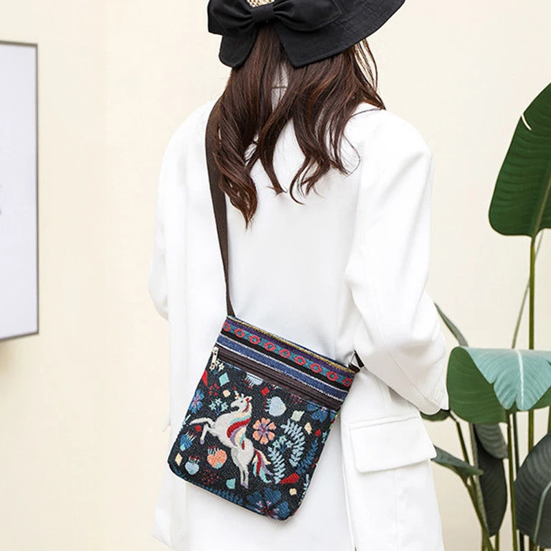 Damen-Umhängetasche, Handytasche, bestickte Umhängetasche im Ethno-Stil, kleine Retro-Leinentasche – Detail 10
