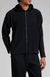 ATA YAKE-Sweat à Capuche Plissé à Fermeture Éclair pour Homme, Veste Classique Décontractée, Manteau à la Mode, Fermeture Éclair Bidirectionnelle sur le Devant