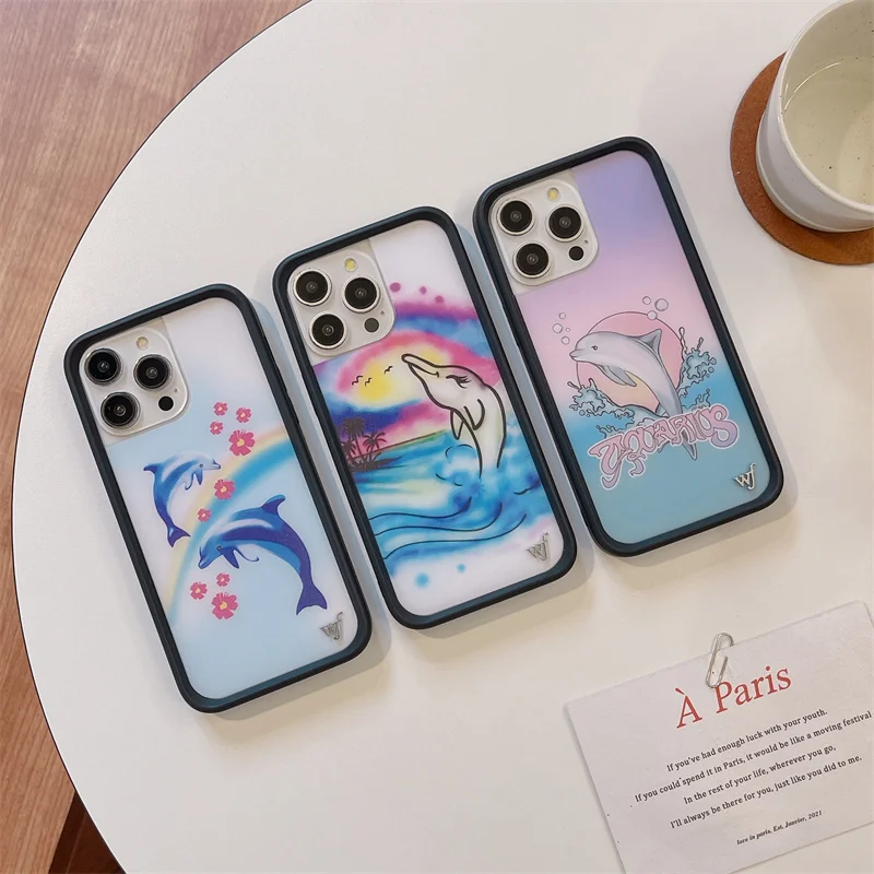 

Wildflower 3D Ocean dolphin Phone Case for iPhone 15 14 13 Pro Max 13pro 14pro 15pro WF Cute Cartoon Cover Funda