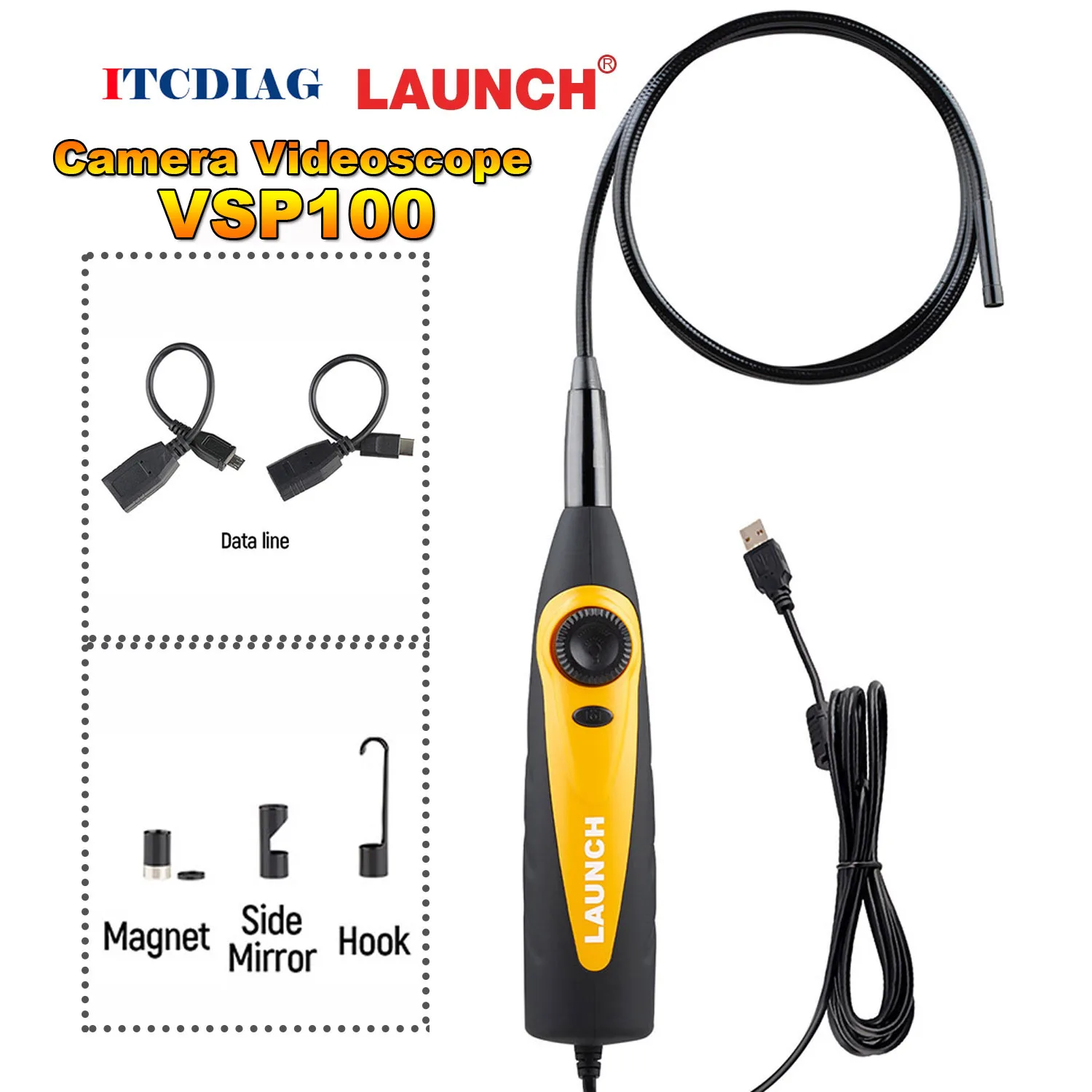 

LAUNCH X431 VSP100 Camera Videoscope HD IP67 6 adjustable LED lights Mirco USB Type-C Borescope Video Inspection For X431 Serial