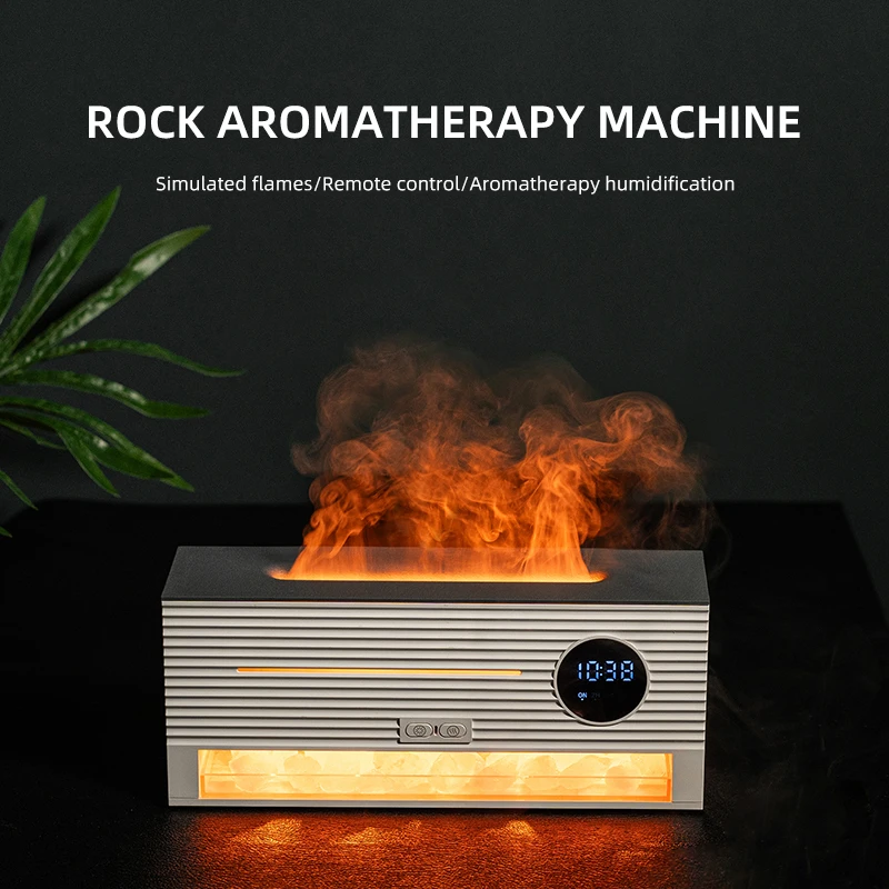 Rock Simulated Flame Fragrance Diffuser Air Humidifier Clock Alarm Aromatherapy Humidifiers Diffusers With Remote Control Home