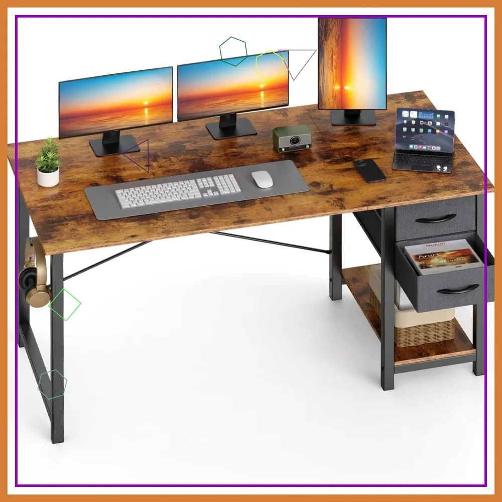 

48-Inch Modern Computer Desk with Drawers, X-Shaped Reinforcement, Adjustable Storage & Side Hook for Home Office