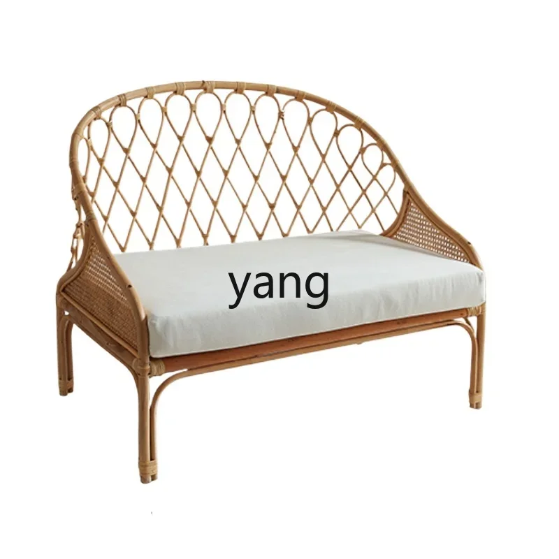 

Yjq Real Rattan Hand-Woven Sofa Bed Combination Living Room Bedroom Children's Room Single Rattan Bed