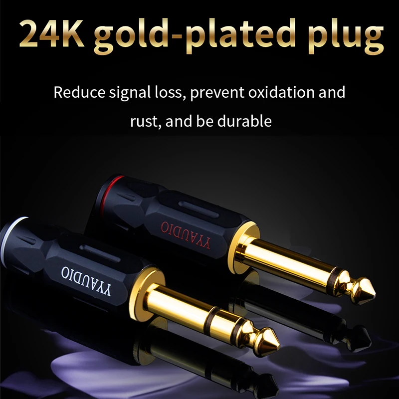 24K Gold-plated 6.5mm 2/3 Pole Earphone Plug For DIY HiFi Headphone Pure Copper Gold Plated 6.5mm  Adapter Audio Connector