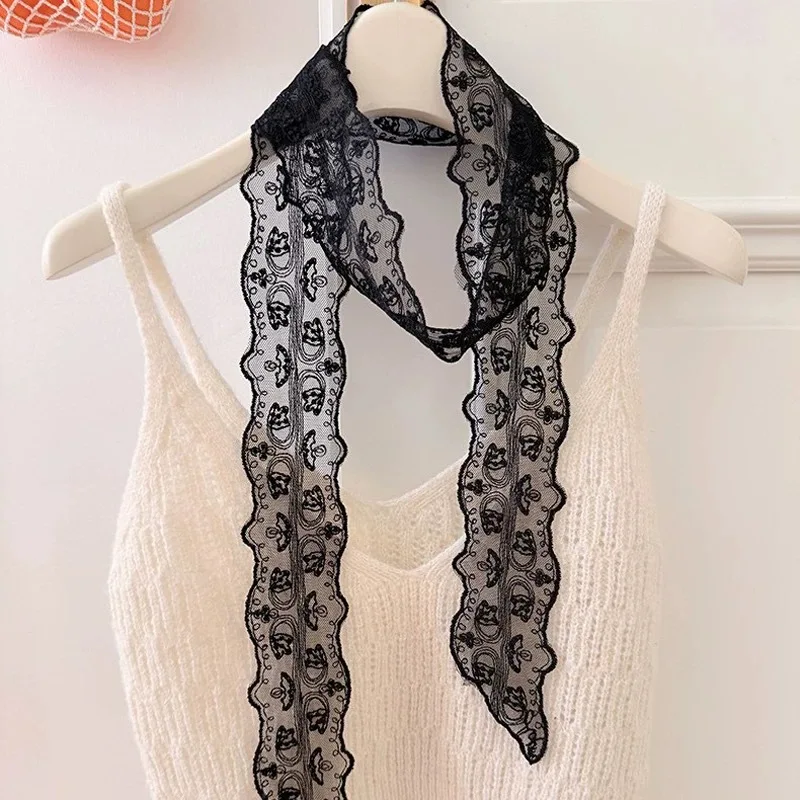 Lace Trim Long Silk Scarf for Women Neck Tie Premium 2026 New Decorative Hair Band Ribbon Belt Light Luxury
