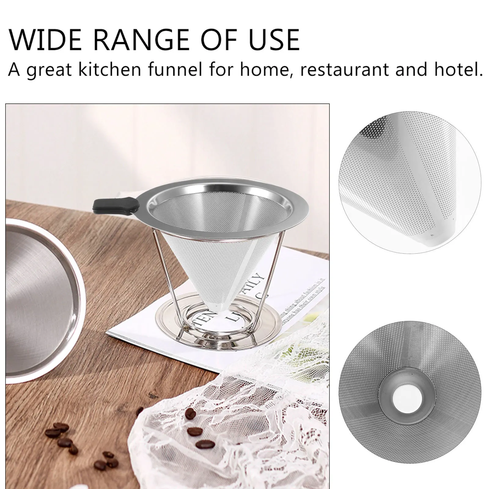 

Premium Stainless Steel Coffee Funnel Filter Mesh Strainer Easy to Use Dishwasher Safe for Home Restaurant Hotel