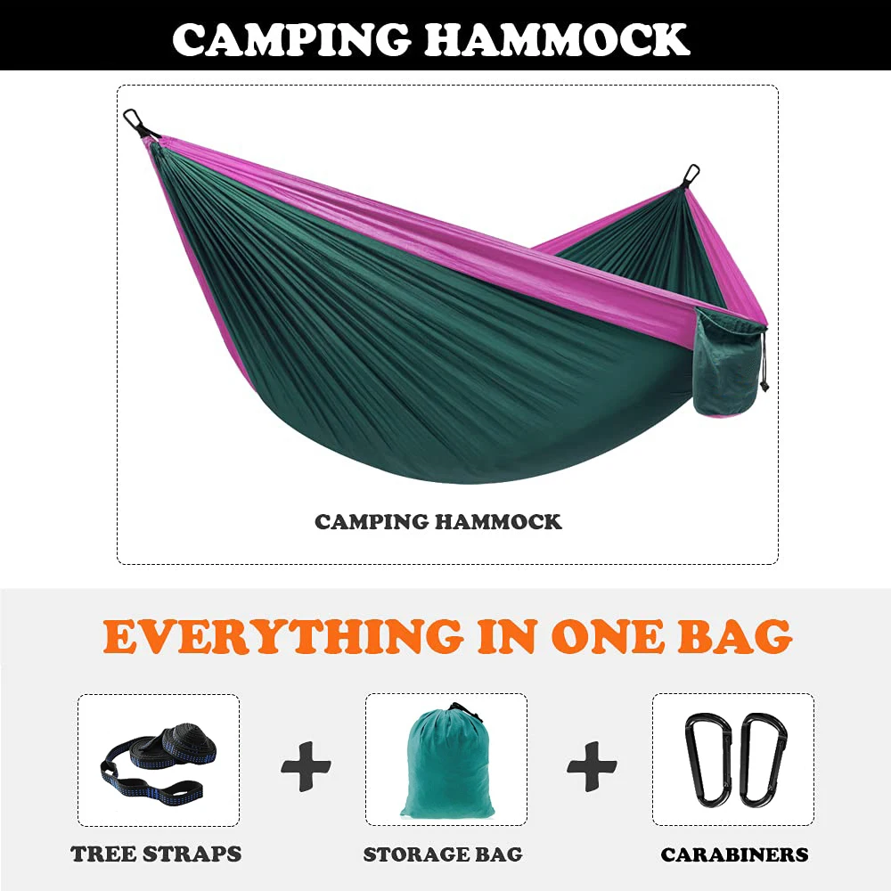 300x175cm Large Camping Hammock 2-3 Person Ultralight Portable Nylon Parachute Hammocks with Tree Straps for Travel Patio Hiking