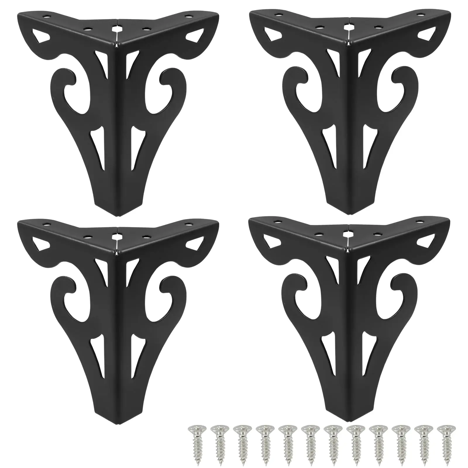

4 Black Ornate Metal Corner Furniture Feet 3 Inch Triangle Design For Sofa Cabinet Table Bookcase Wardrobe